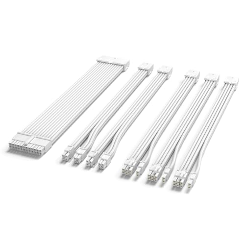 Sirlyr Kit de cable de extensión de fuente de alimentación blanco perla, cable de fuente de alimentación con funda personalizada para PC Build 16AWG 24Pin ATX/8 (4+4) pines EPS CPU/8 (6+2) pines PCI-E