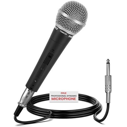 Pyle Micrófono, dinámico, vocal, profesional, unidireccional y manual, conexión XLR, boton on/off, cable de ¼ “, color negro