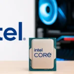 Procesador Intel y setup gaming con luces azules, sobre fondo blanco para contrastar con el estilo de la web.